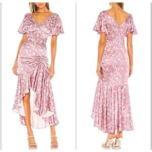 CAROLINE CONSTAS Lucille Dress Mauve Silk Satin Floral